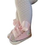 Chaussures premiers pas rose fushia en tissu à strass personnalisables look fashion pour fille 