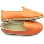 Mocassins orange en cuir en cuir respirants pour pieds larges look casual pour femme 