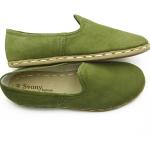 Mocassins verts en cuir en cuir pour pieds larges look casual pour femme 