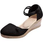 Sandales compensées noires en toile à clous respirantes pour pieds larges Pointure 37 style bohème pour femme 