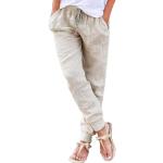 Pantalons taille haute beiges nude en chanvre avec ceinture Taille XL look casual pour femme 
