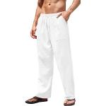 Pantalons en lin blancs respirants Taille XL plus size look casual pour femme en promo 
