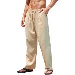 Pantalons en lin kaki respirants Taille XL plus size look casual pour femme en promo 