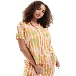 Chemises Chelsea Peers orange tropicales en jersey à motif palmier col italien à manches courtes Taille 3 XL classiques pour femme en promo 