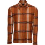 Chemises oxford marron caramel à carreaux en jersey à motif papillons à manches longues Taille L pour homme 