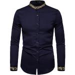 Chemises satinées de mariage d'automne bleu marine avec broderie à manches longues Taille L look fashion pour homme 