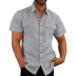 Chemises saison été grises en lin à manches courtes Taille 3 XL look fashion pour homme 