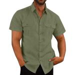 Chemises saison été vert foncé en lin à manches courtes Taille 3 XL look fashion pour homme 
