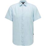 Chemises de créateur HUGO BOSS BOSS bleus clairs en lin à manches courtes pour homme 