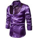 Chemises violettes à sequins à manches courtes à manches longues Taille XL look casual pour homme 