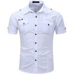 Chemise classique à manches courtes et simple boutonnage pour homme, style militaire, chemise habillée, coupe régulière - Blanc - M