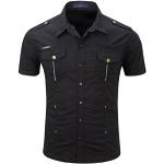 Chemise classique à manches courtes et simple boutonnage pour homme, style militaire, chemise habillée, coupe régulière - Noir - XL