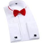 Chemises unies blanches en polyester à clous à motif papillons à manches longues Taille M classiques pour homme 