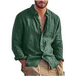 Chemises vertes en lin à manches longues Taille L look casual pour homme 