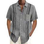Chemises grises tropicales en fibre de bambou à motif ananas en lin à manches longues Taille 4 XL plus size classiques pour homme 