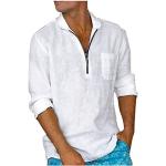 Chemises blanches à effet léopard en lin à manches longues Taille L plus size look casual pour homme 