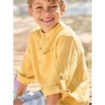 Chemises Vertbaudet jaunes à effet froissé en coton à col mao style ethnique pour garçon de la boutique en ligne Vertbaudet.fr 