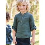 Chemises Vertbaudet vertes à effet froissé en coton à col mao Taille 3 ans style ethnique pour garçon de la boutique en ligne Vertbaudet.fr 