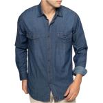 Chemises en jean bleu marine en coton lavable en machine Taille M look casual pour homme en promo 