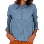 Chemises en jean bleues en coton à manches longues à col Claudine look fashion pour femme 