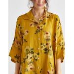 Chemises jaunes à fleurs à motif fleurs en lin Tailles uniques pour femme 