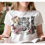 Chemises roses à fleurs en coton à motif tigres classiques pour femme 