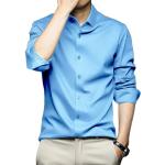 Chemises de mariage bleus clairs à carreaux en flanelle col mao à manches longues Taille M look casual pour homme 