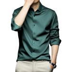 Chemises de mariage vert foncé à carreaux en flanelle col mao à manches longues Taille XL look casual pour homme 