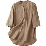 Chemises kaki à carreaux en coton en soie à manches courtes à col en V Taille XXL plus size look fashion pour femme 
