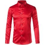 Chemises satinées de mariage d'automne rouges en satin à manches longues Taille XS look casual pour homme 