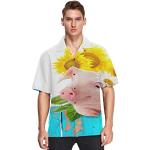 Chemises hawaiennes pour enterrement multicolores en polyester à motif cochons à manches courtes Taille S look casual pour homme 