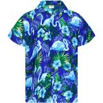 Chemises hawaiennes turquoise en polyester à motif flamants roses à manches courtes Taille S look casual pour homme 