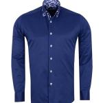 Chemises oxford bleus foncé à fleurs en coton à double col pour homme 