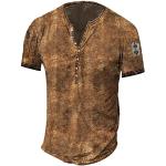 T-shirts col V marron en velours à manches courtes à col en V Taille XL look médiéval pour homme 