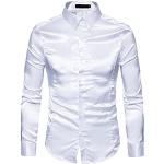Chemises de soirée blanches en satin de mariage à manches longues Taille S plus size look business pour homme 