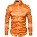 Chemises de soirée orange en satin de mariage à manches longues Taille XXL plus size look casual pour homme 