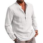 Chemisettes blanches à paillettes respirantes à manches longues à col en V Taille 5 XL plus size look casual pour homme 