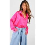 Chemises satinées Boohoo rose fushia à manches longues Taille XS classiques pour femme en promo 