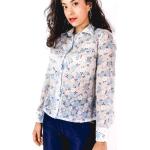 Chemises vintage bleus clairs à fleurs à manches longues Taille M pour femme 