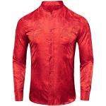 Chemises d'automne rouge bordeaux à motif paisley en soie à manches longues Taille L look Hip Hop pour homme 