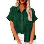 Chemises vertes en mousseline en lin à manches courtes Taille 4 XL look hippie pour femme 