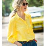 Chemises en jean jaunes en viscose à manches trois-quart Taille M pour femme en promo 