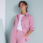 Chemises roses en lin à manches trois-quart Taille XXL look casual pour femme en promo 