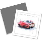 Cherry Orchard Carte d'anniversaire ouverte pour homme – Happy Birthday – Aquarelle rouge Ferrari – Finition aluminium – Pour lui