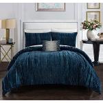 Chic Home Westmont Parure de lit 4 pièces en Velours froissé - Taies d'oreiller décoratives incluses - Microfibre - Bleu Marine - King Size