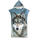 Ponchos gris en polyester à motif loups à capuche look fashion 