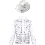 Chemises disco blanches à paillettes look Hip Hop pour garçon de la boutique en ligne Amazon.fr 