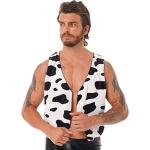 Gilets noirs patchwork en flanelle à pompons à motif vaches sans manches sans manches Taille L look hippie pour homme 