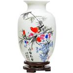 Chinois Oiseaux et Fleurs en Céramique Vase, Jingdezhen Petit Vase en Céramique,Vase Art Déco pour Ménage, Bureau, Mariage, Fête,Blanc