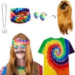 Perruques marron d'Halloween Taille L look hippie pour femme en promo 